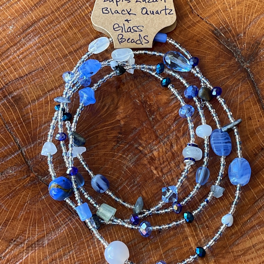 Lapis Lazuli Black Quartz & Glass Beaded Necklace